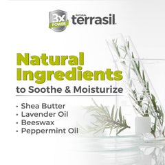 Terrasil Tinea Soap bottle closeup emphasizes natural ingredients and safety