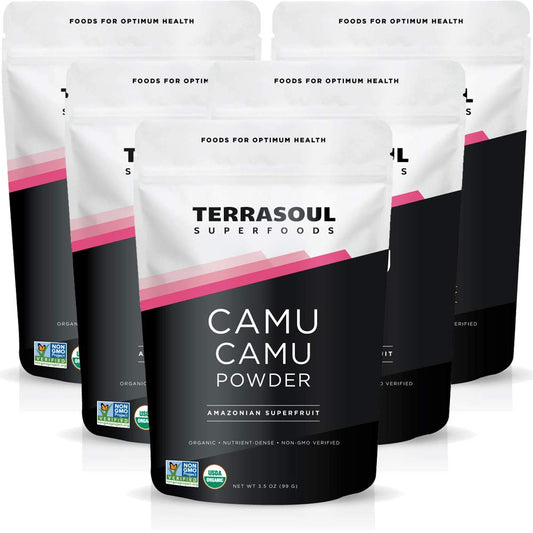 Terrasoul Camu Camu powder jar supports immune health and vitamin C.