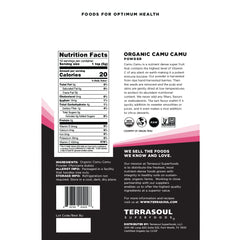 Terrasoul Camu Camu powder pack shows resealable pouch for daily use.