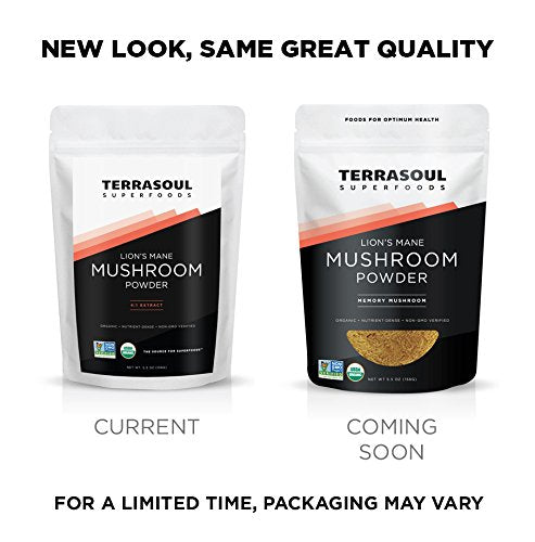 Terrasoul Lions Mane powder packaging back view showing two 5.5 oz bags.