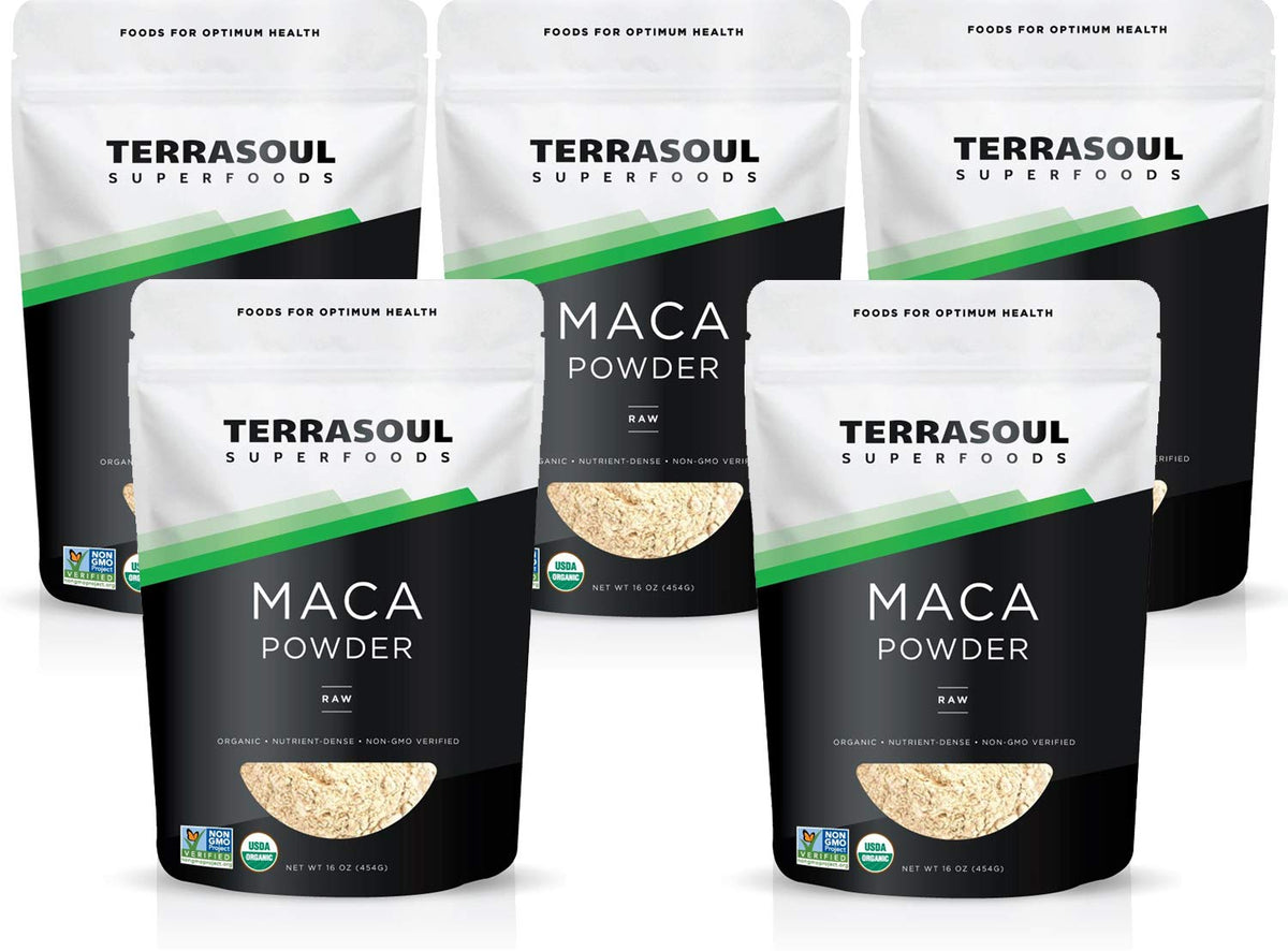 Terrasoul Superfoods maca powder 5 lb pack of five pouches allowing easy daily use