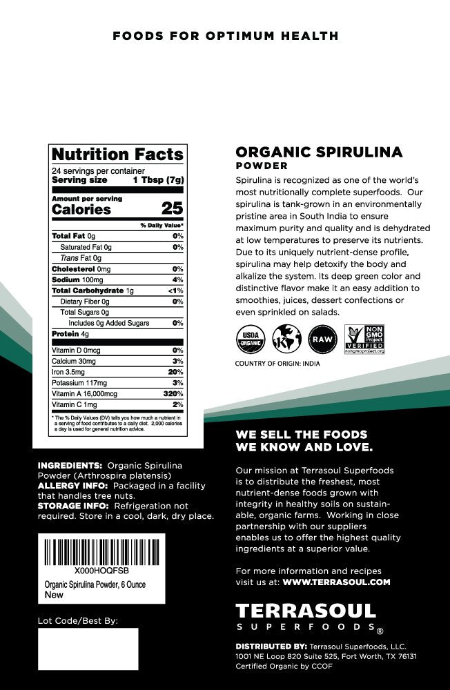 Terrasoul Spirulina Powder resealable bags enable easy portion control and freshness.