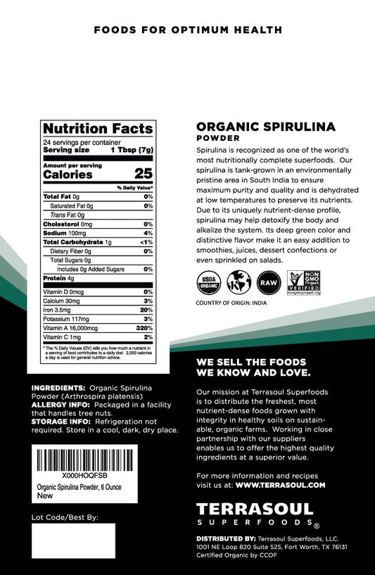 Terrasoul Spirulina Powder resealable bags enable easy portion control and freshness.