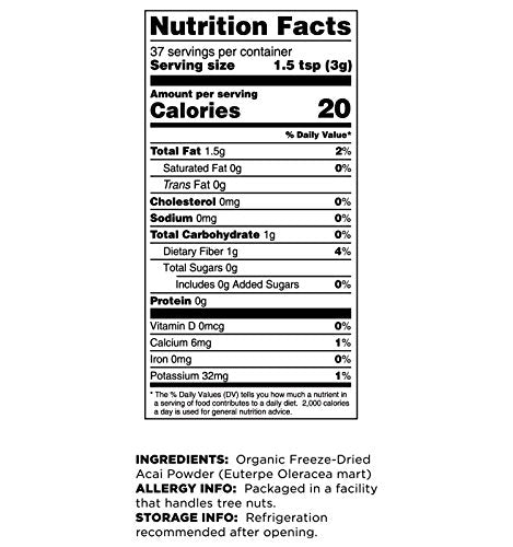 Terrasoul acai powder ingredients close-up, polyphenols and flavonoids visible.