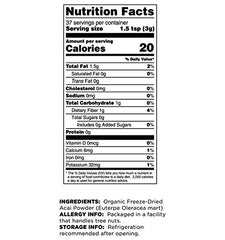 Terrasoul acai powder ingredients close-up, polyphenols and flavonoids visible.