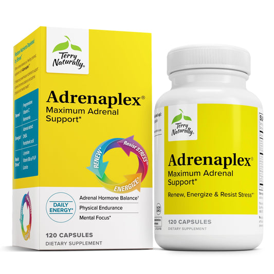 Terry Naturally Adrenaplex bottle front showing adrenal support for daily energy