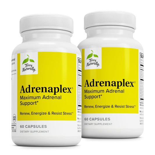 Terry Naturally Adrenaplex bottle front, adrenal support for daily wellness.
