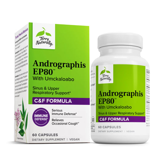 Terry Naturally Andrographis EP80 bottle promoting respiratory support.