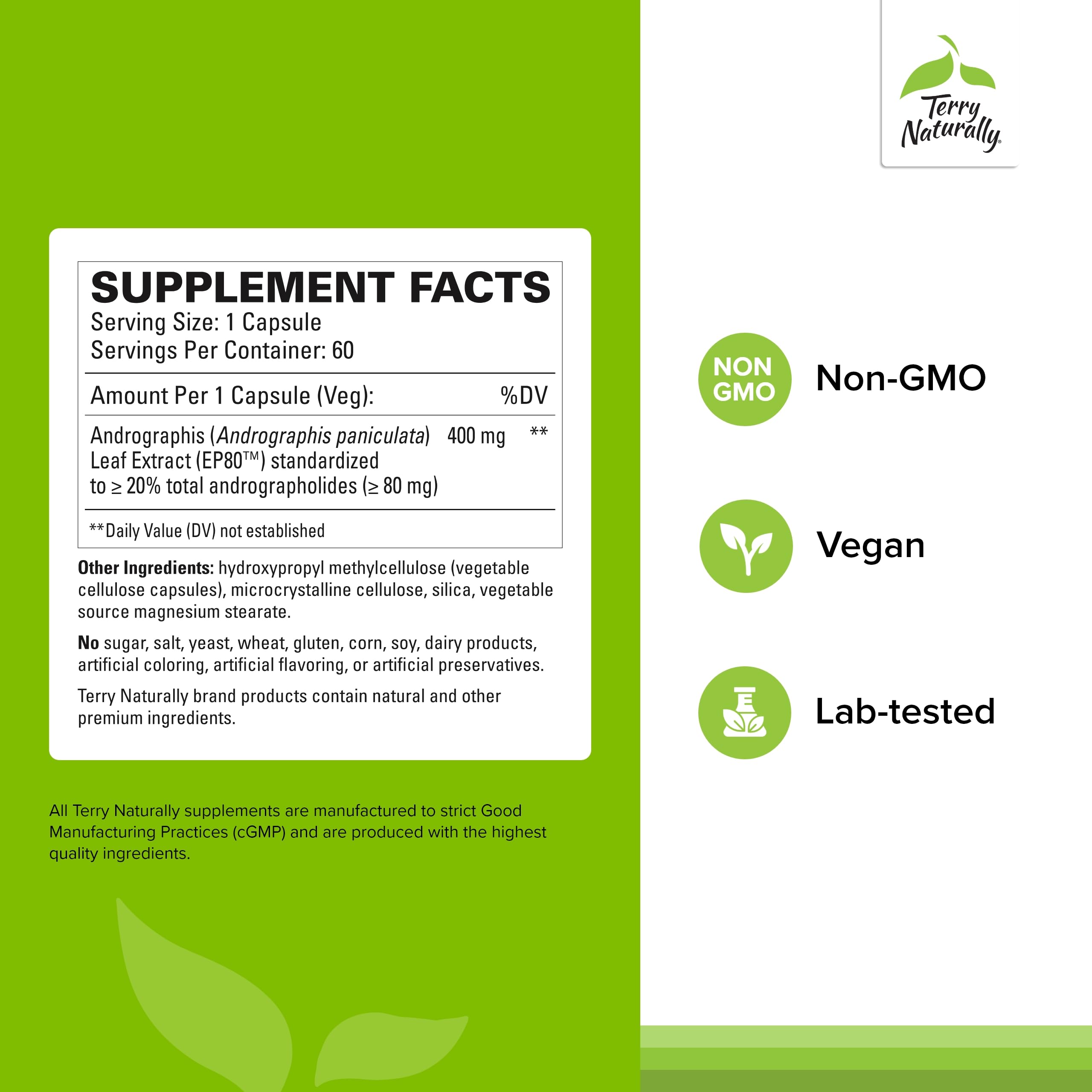 Terry Naturally Andrographis EP80 capsules ready for daily use.