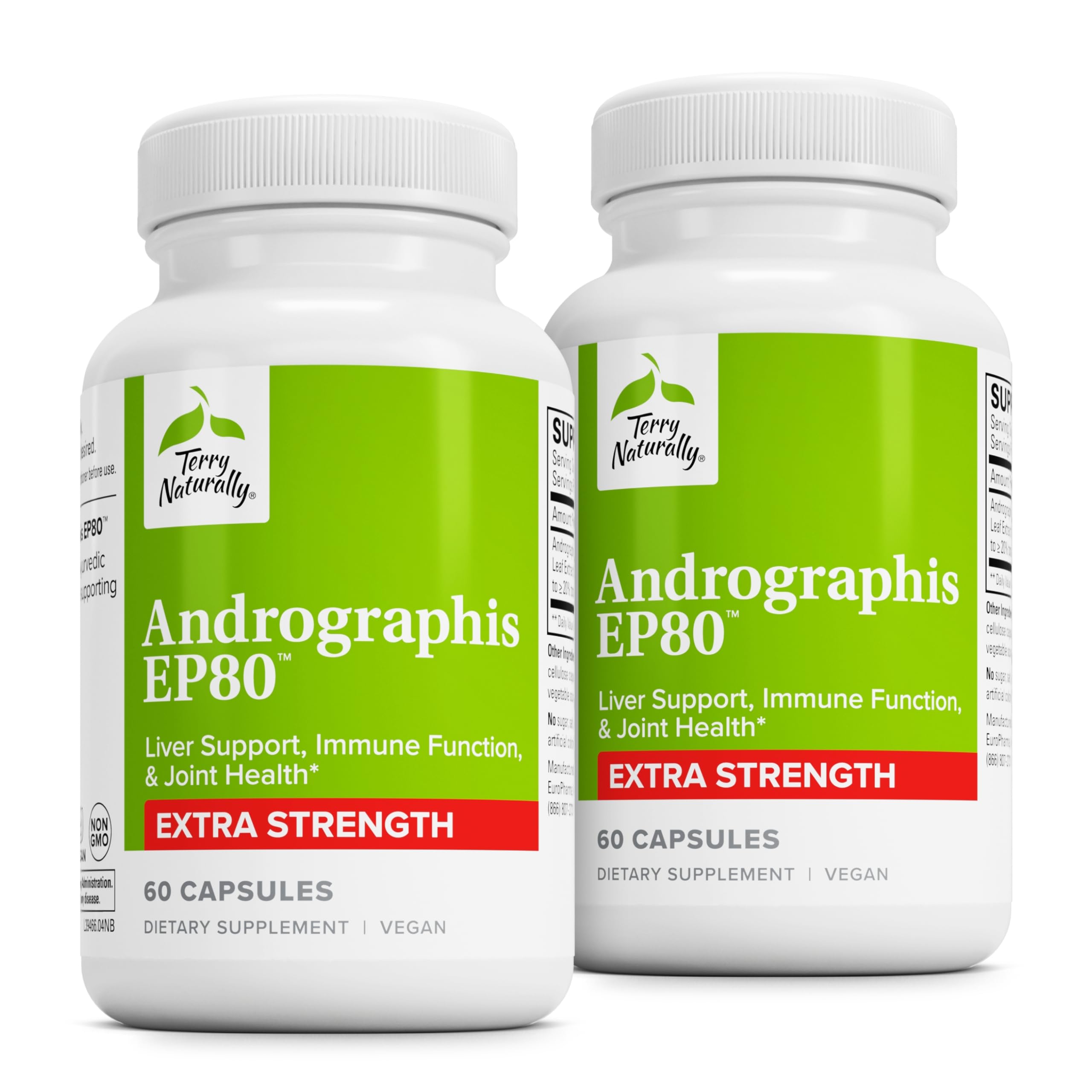 Terry Naturally Andrographis EP80 extra-strength bottle for immune and joint support.