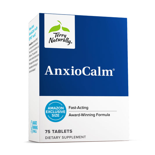 Terry Naturally AnxioCalm bottle front showing fast-acting calm support.