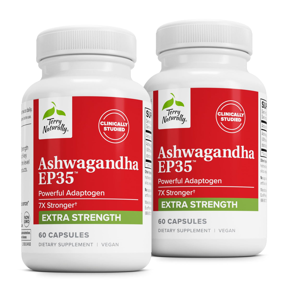 Terry Naturally Ashwagandha EP35 bottle front promotes calm focus and sleep support.