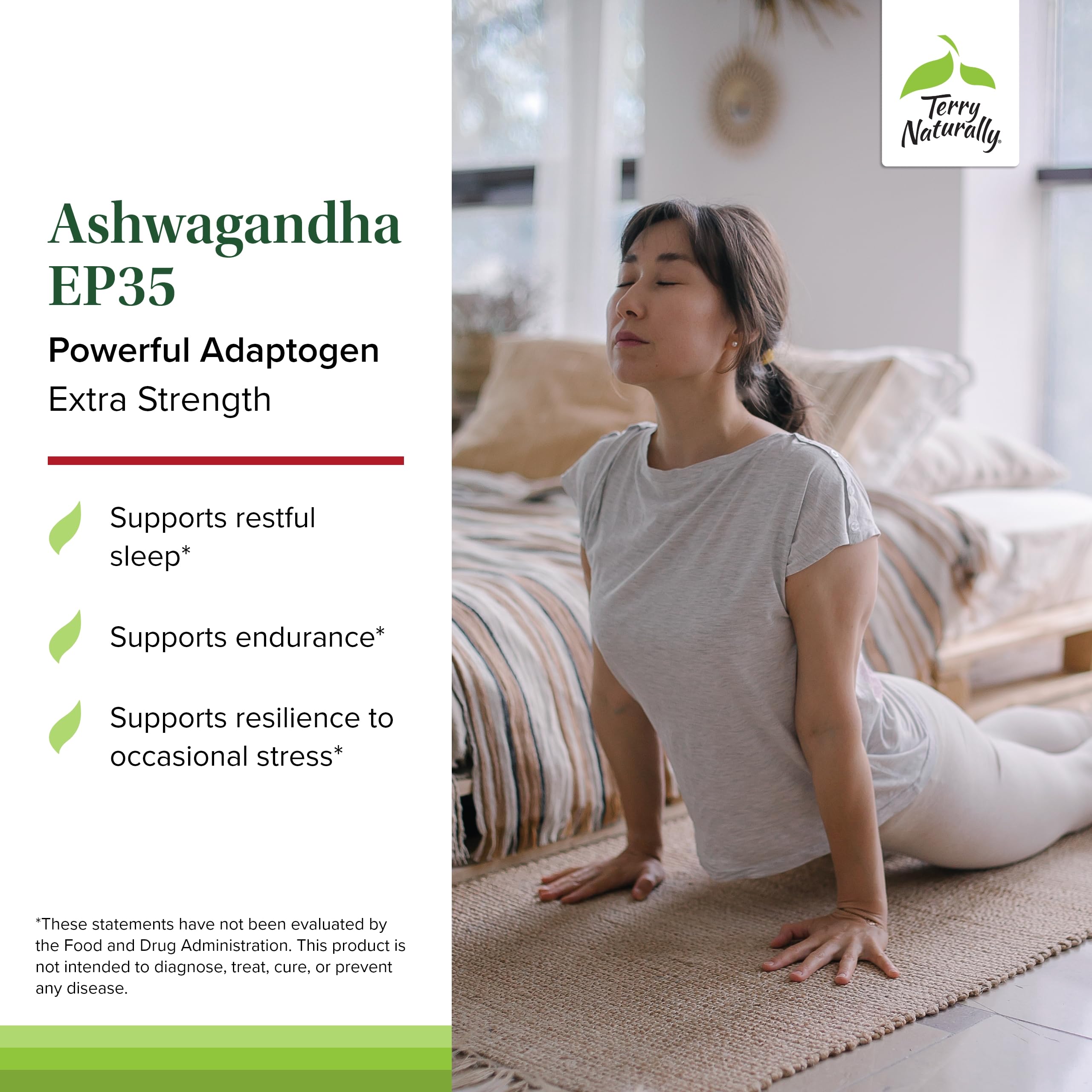 Terry Naturally Ashwagandha EP35 label view shows clean formulation for healthy stress response.