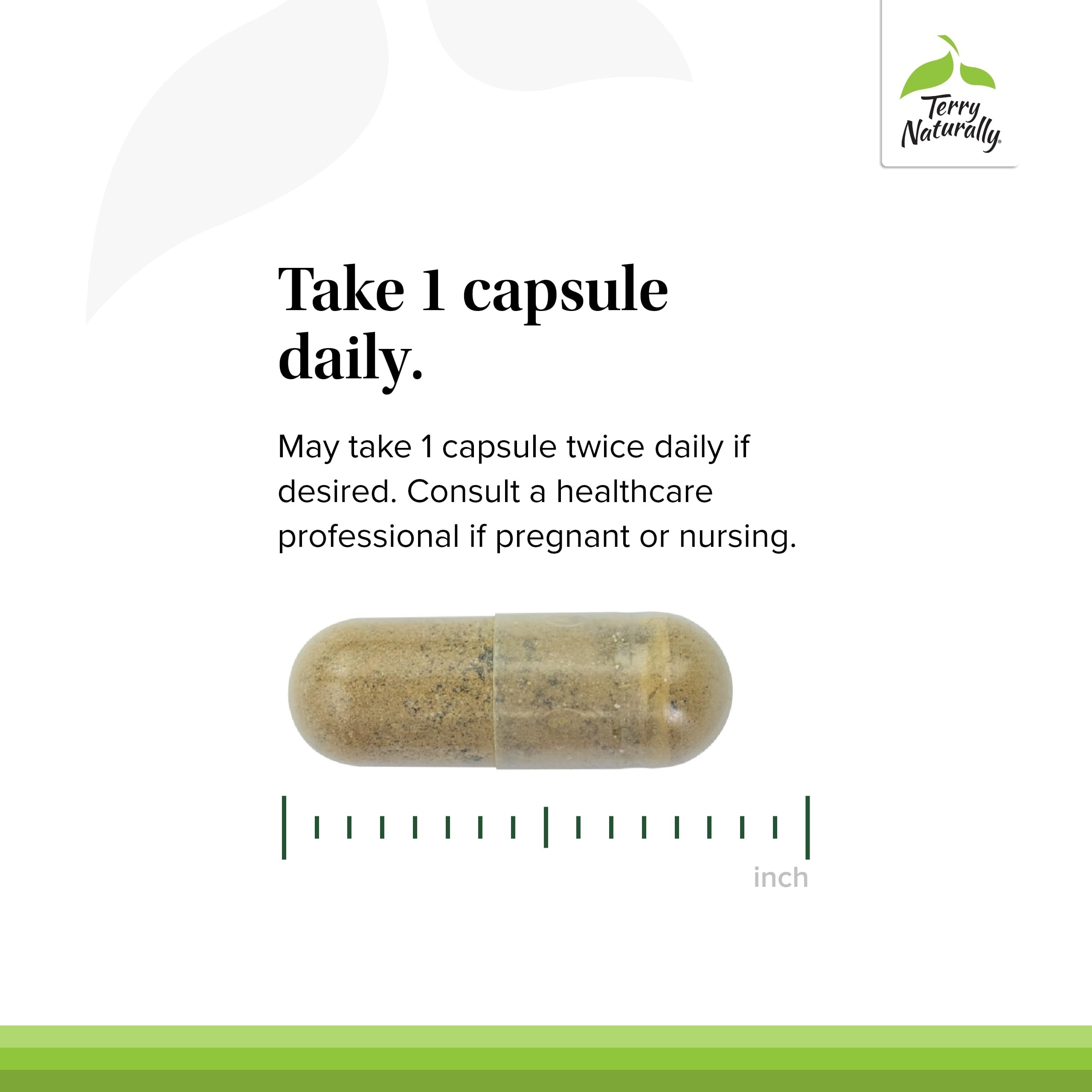 Terry Naturally Ashwagandha plant leaves indicating herbal roots and potency.