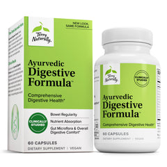 Terry Naturally Ayurvedic Digestive Formula bottle front view for gut health support.