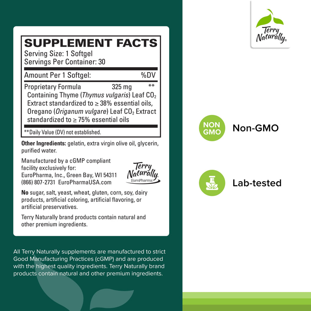 Terry Naturally Bacteril Extra Strength bottle back detailing ingredients gluten-free dairy-free