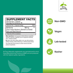 Terry Naturally Berberine capsules close-up highlighting convenient daily dose for adults