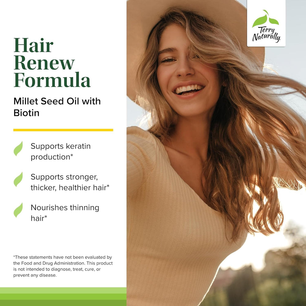 Terry Naturally biotin and B vitamins capsules supporting hair nourishment.