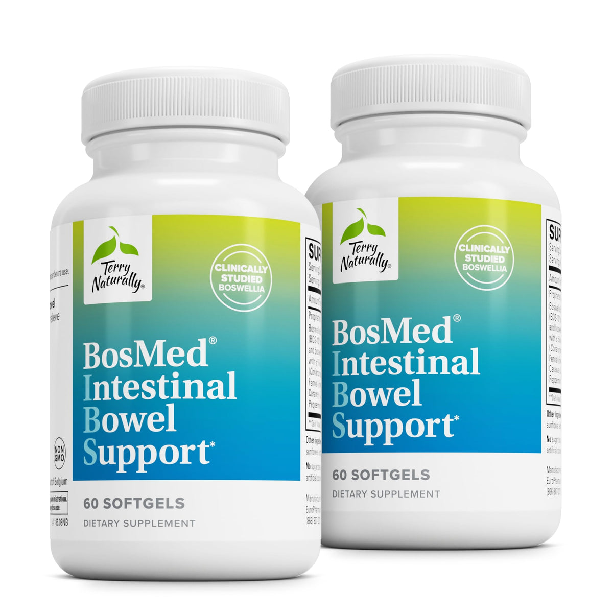 Terry Naturally BosMed bottle top view showing softgels for daily digestive support