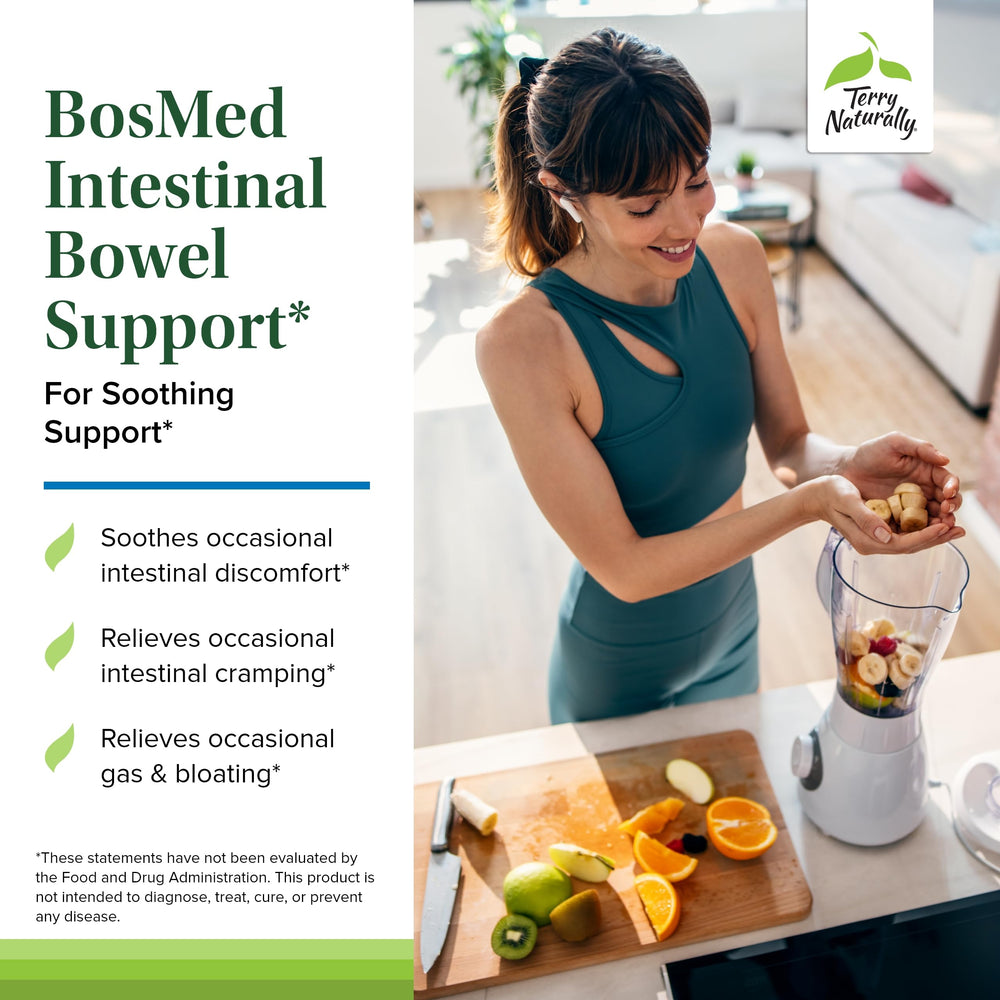 Terry Naturally BosMed label closeup with coriander, fennel, caraway, peppermint ingredients