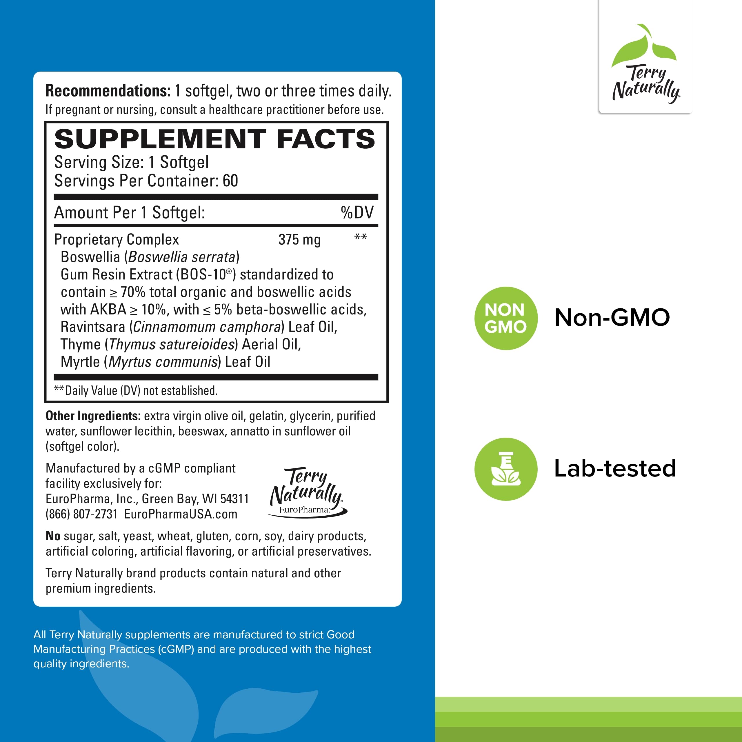 Terry Naturally BosMed softgels close-up highlighting easy-to-take capsules.