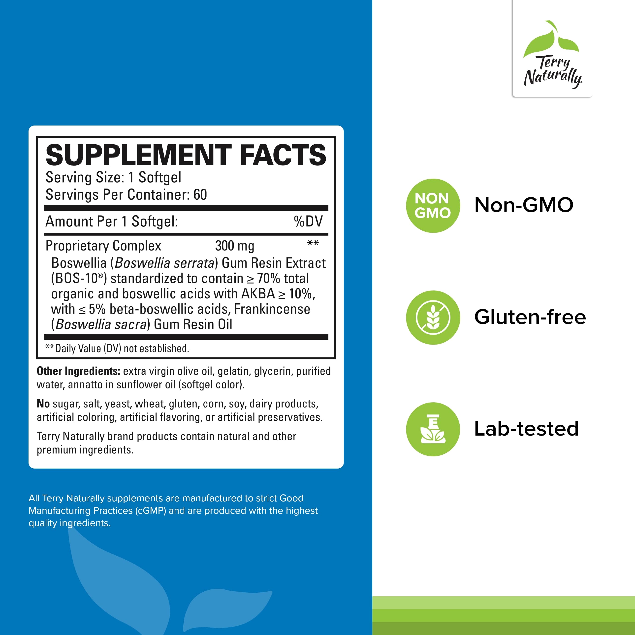 Terry Naturally Boswellia Plus Frankincense Oil softgels shown for mobility