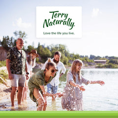 Terry Naturally bottle beside a glass of water supporting daily hydration.