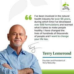 Terry Naturally Clinical Essentials pill closeup highlights chelated minerals for bone support.