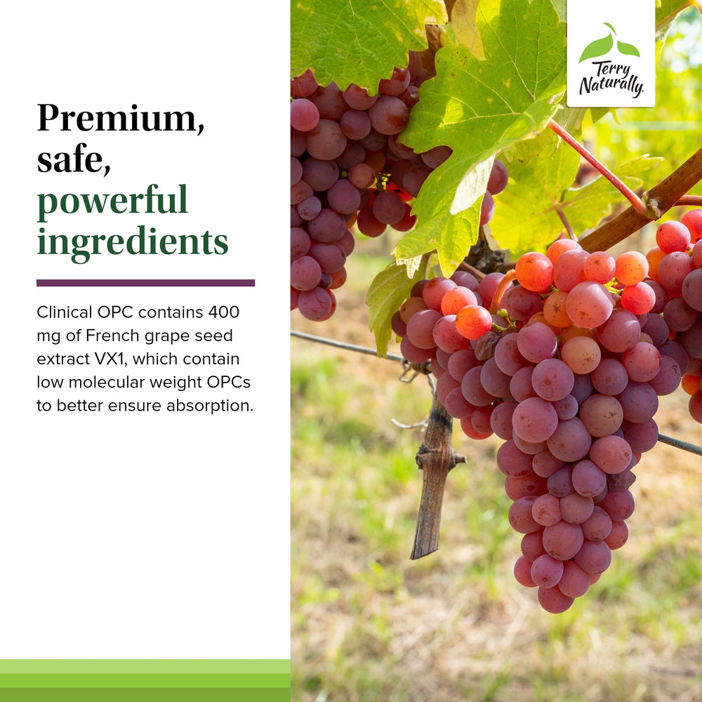 Terry Naturally OPC label design highlights grape seed extract and scientific backing.