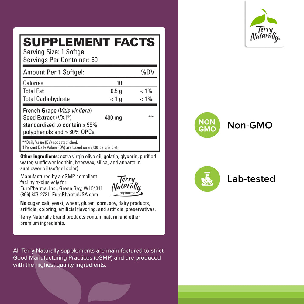 Terry Naturally OPC softgel closeup, easy daily capsule.