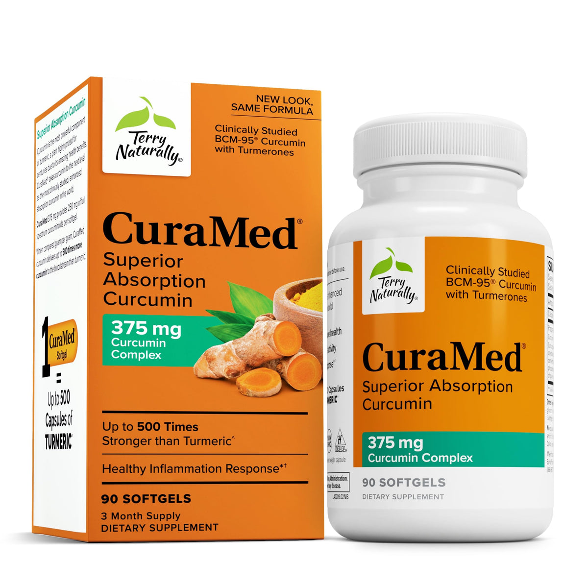 Terry Naturally CuraMed 375mg bottle front view for brain and immune support.