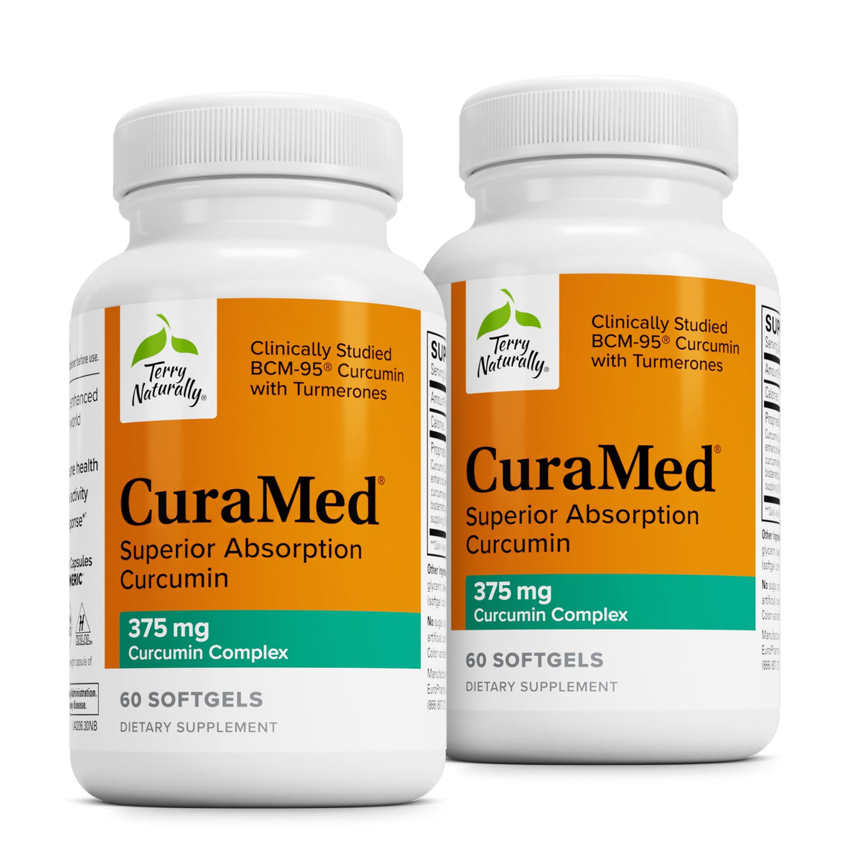 Terry Naturally CuraMed 375mg bottle front view highlighting premium antioxidant blend