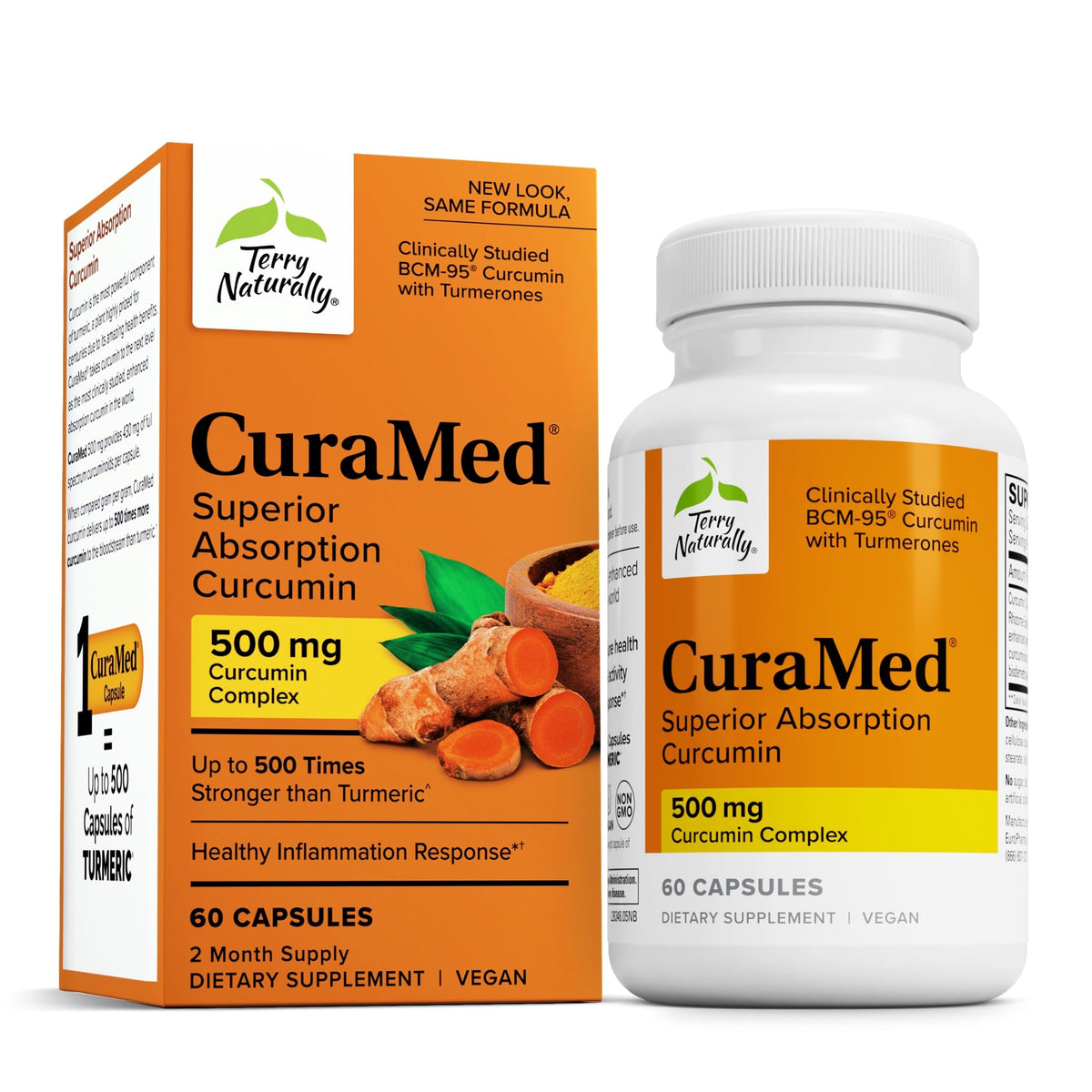 CuraMed 500mg bottle from Terry Naturally, highlighting antioxidant support.