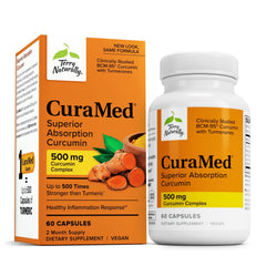 CuraMed 500mg bottle from Terry Naturally, highlighting antioxidant support.