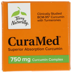 Terry Naturally CuraMed 750 mg capsule closeup highlighting curcumin complex.