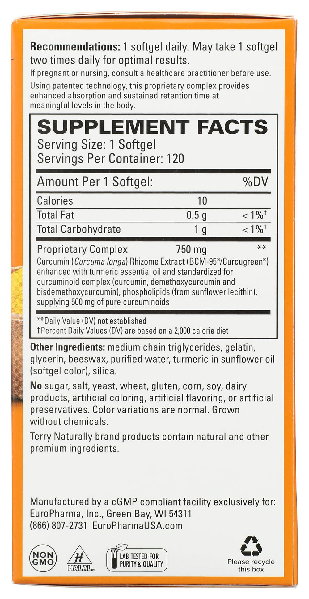 Terry Naturally CuraMed 750 mg in hand showing portability.
