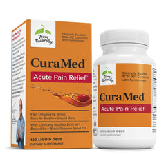 Terry Naturally CuraMed acute pain relief bottle with capsules for occasional discomfort support