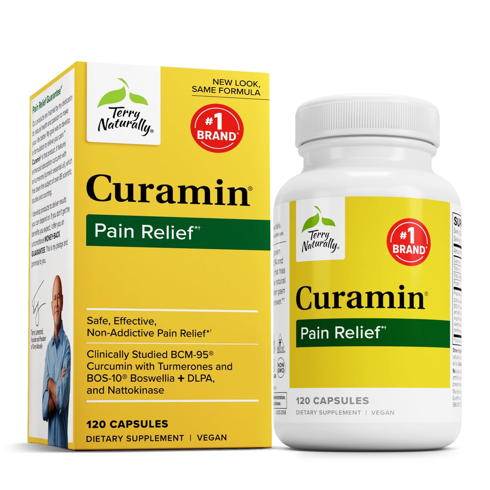 Terry Naturally Curamin bottle side view for daily routine support.