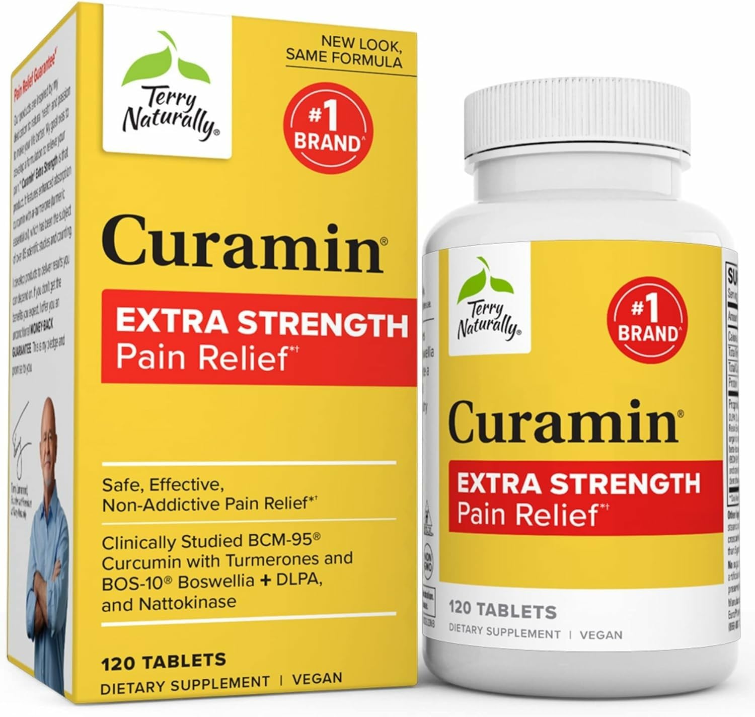 Terry Naturally Curamin Extra Strength bottle front view with vegan tablets for daily comfort.