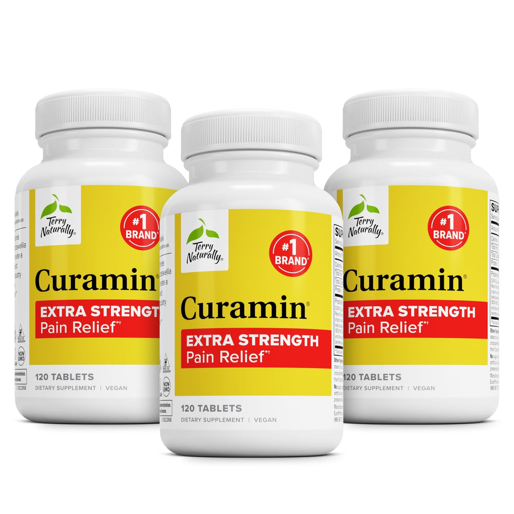 Terry Naturally Curamin Extra Strength bottle front showing the joint and muscle support focus