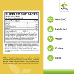 Terry Naturally Curamin label close-up highlights BCM-95 curcumin for circulation.