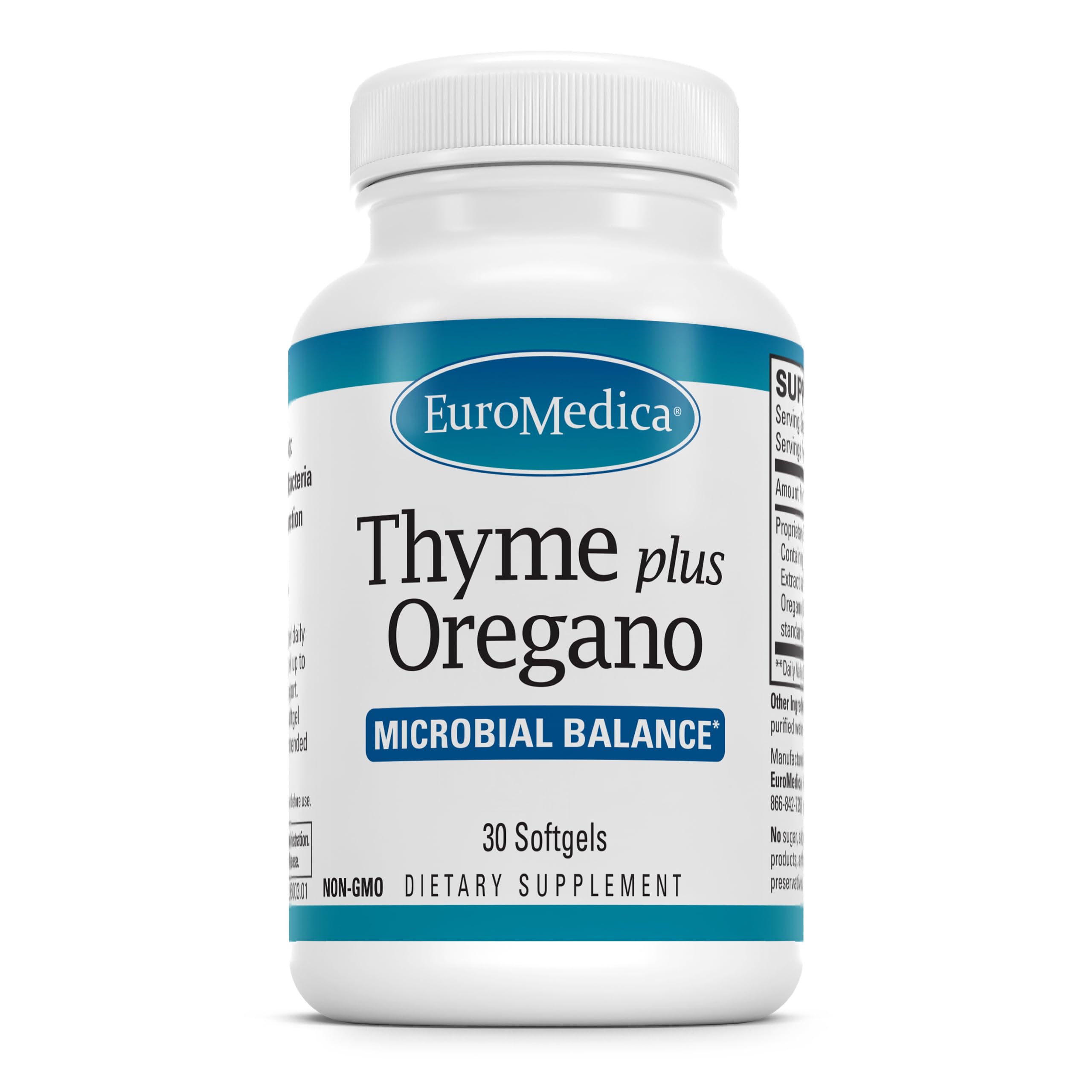 EuroMedica Thyme Plus Oregano bottle offers convenient immune and digestive support.