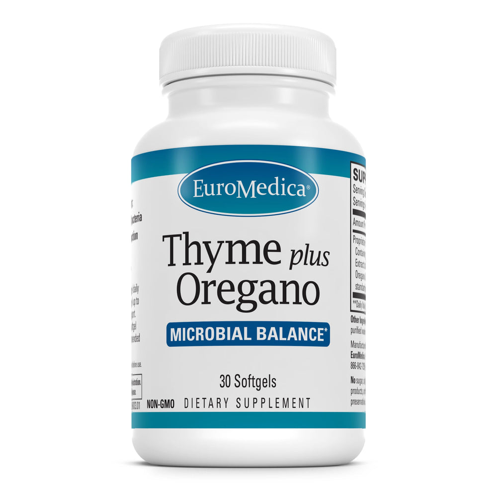 EuroMedica Thyme Plus Oregano bottle offers convenient immune and digestive support.