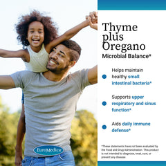 EuroMedica Thyme Plus Oregano label shows gluten-free and dairy-free formulation.
