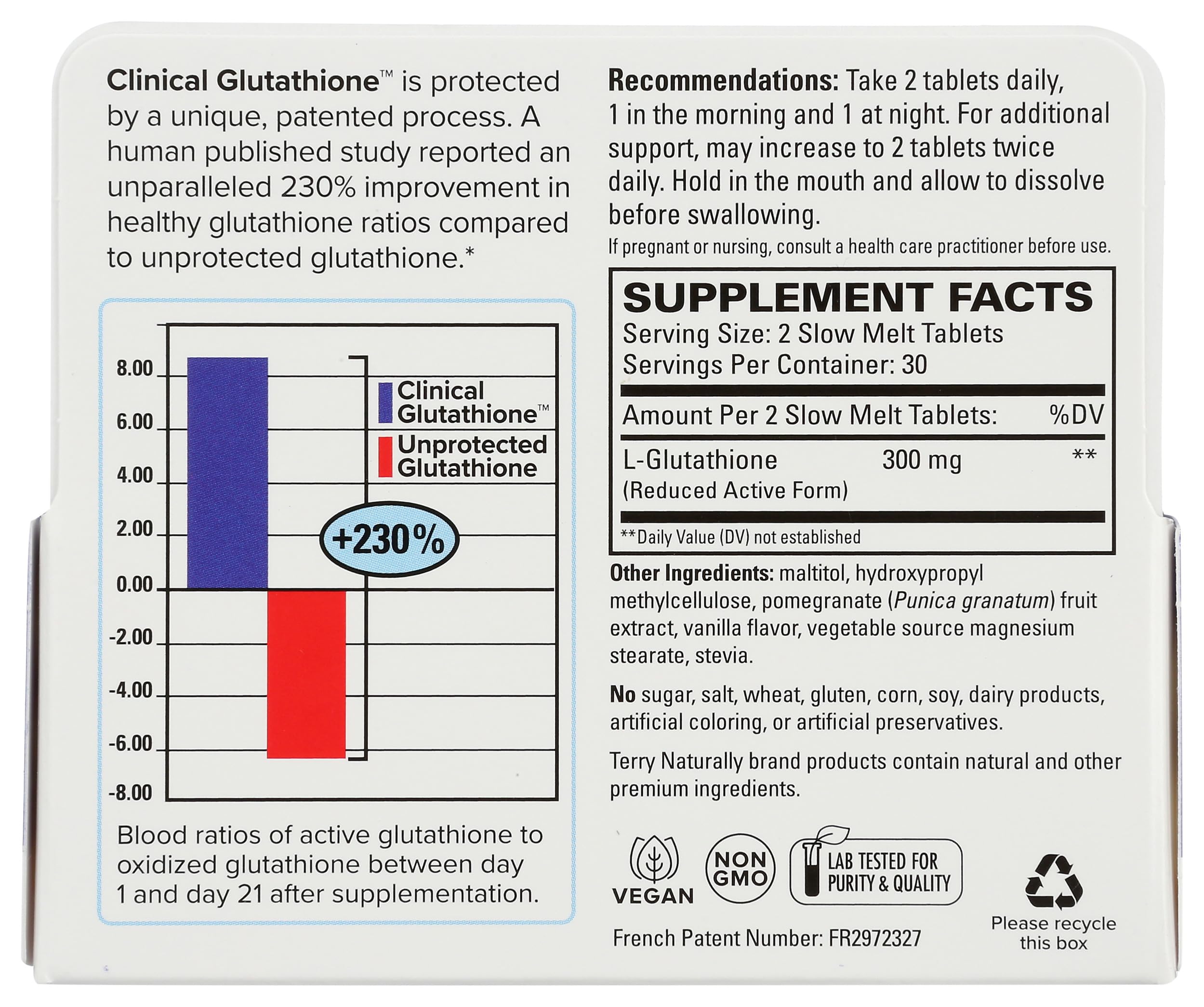 Terry Naturally Glutathione slow-melt tablets indicate easy absorption.