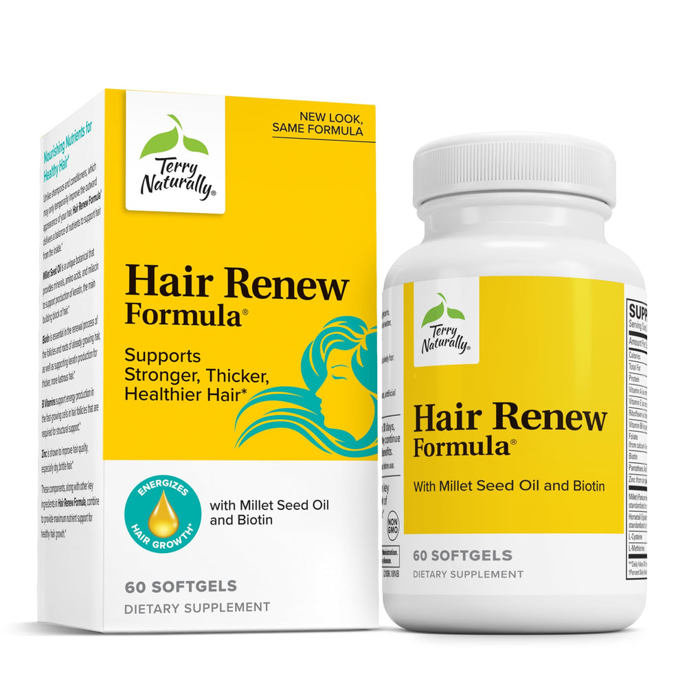 Terry Naturally Hair Renew Formula bottle for at-home use and daily support.