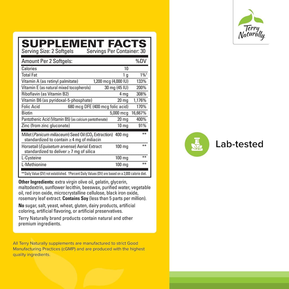 Terry Naturally Hair Renew softgels arranged for easy daily consumption.