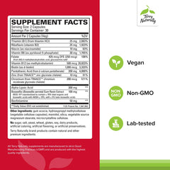 Terry Naturally capsules closeup showing vegan formula for daily nerve health.