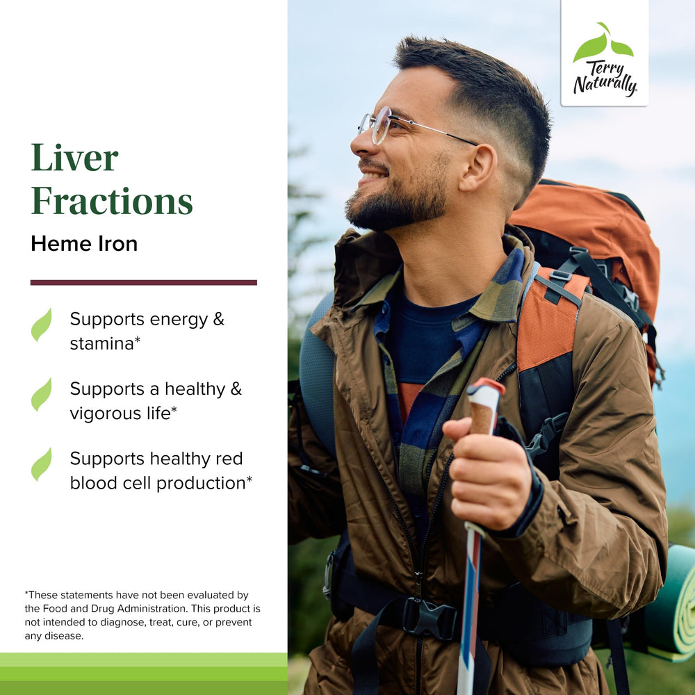 Beef liver concentrate label shows heme iron benefits for daily vitality.
