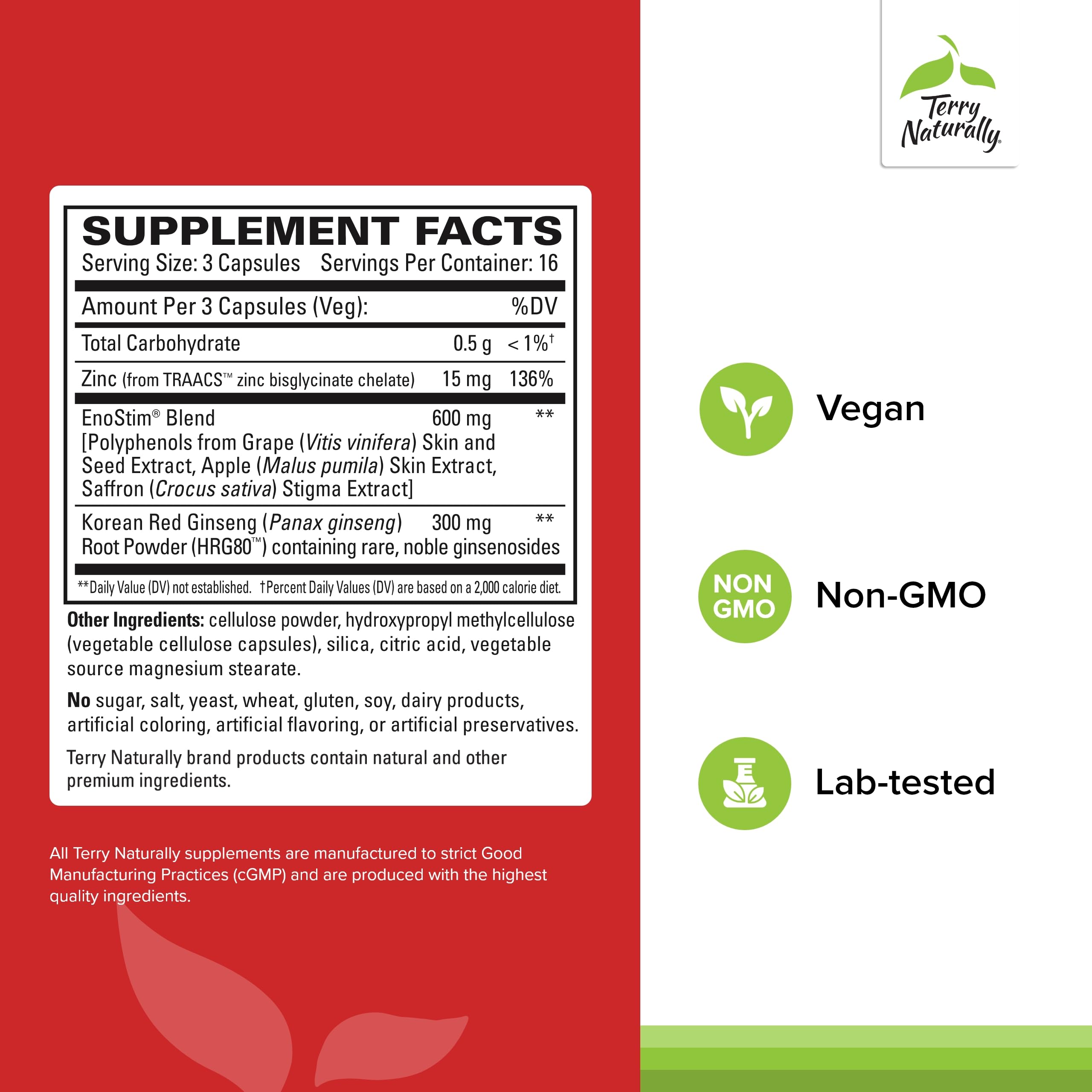 Terry Naturally HRG80 red ginseng bottle label close-up highlighting noble ginsenosides.